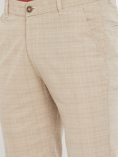 Khaki Checked Trousers - Men Trousers