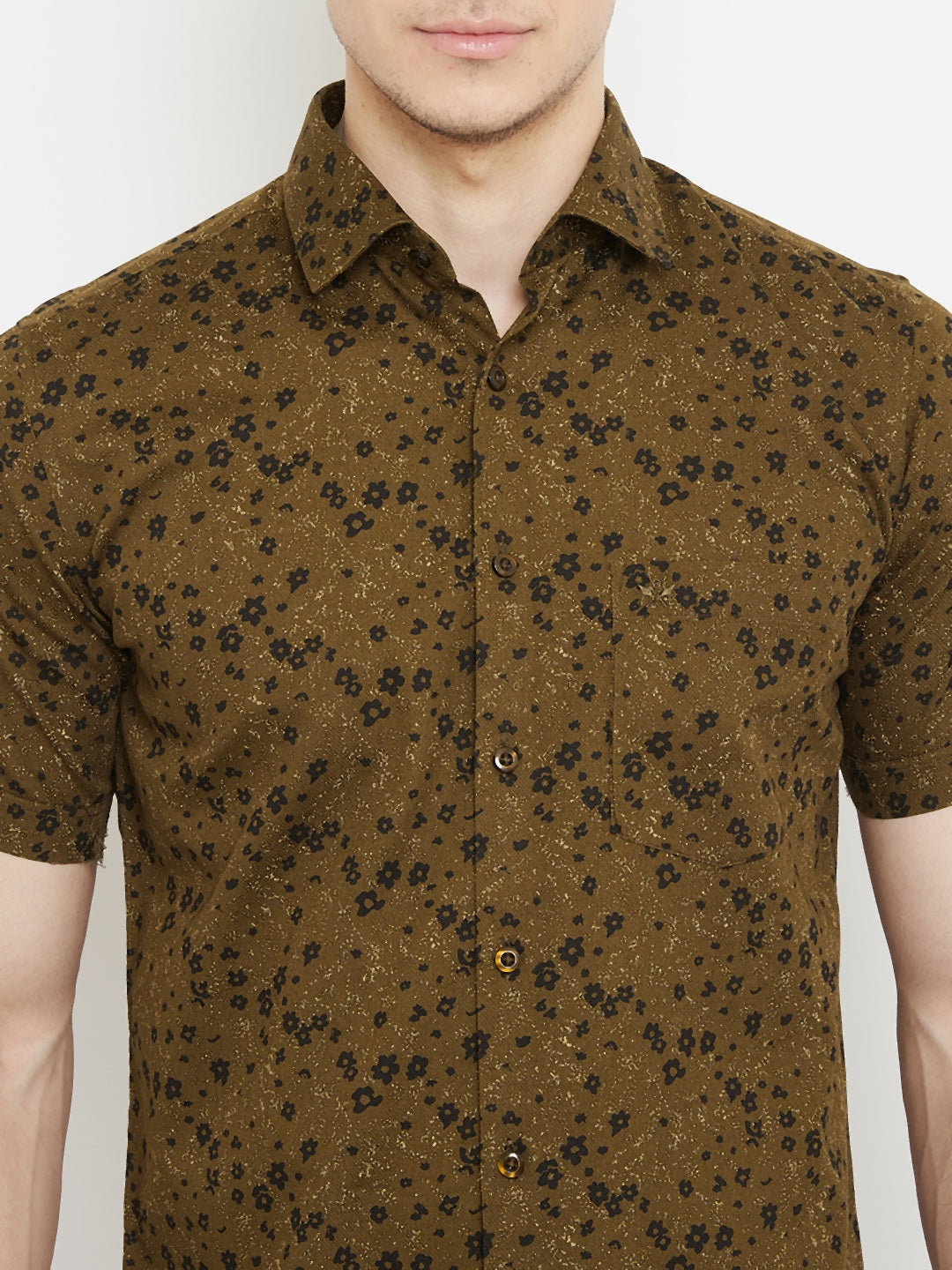 Olive Printed Slim Fit shirt - Men Shirts