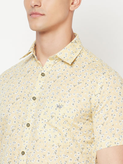 Beige Floral Linen Shirt - Men Shirts