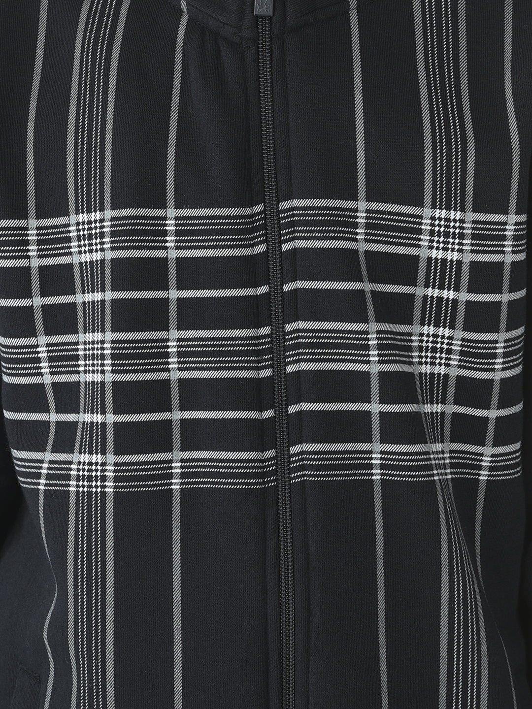  Navy Stripe-Checked Zipped Varsity Sweatshirt 
