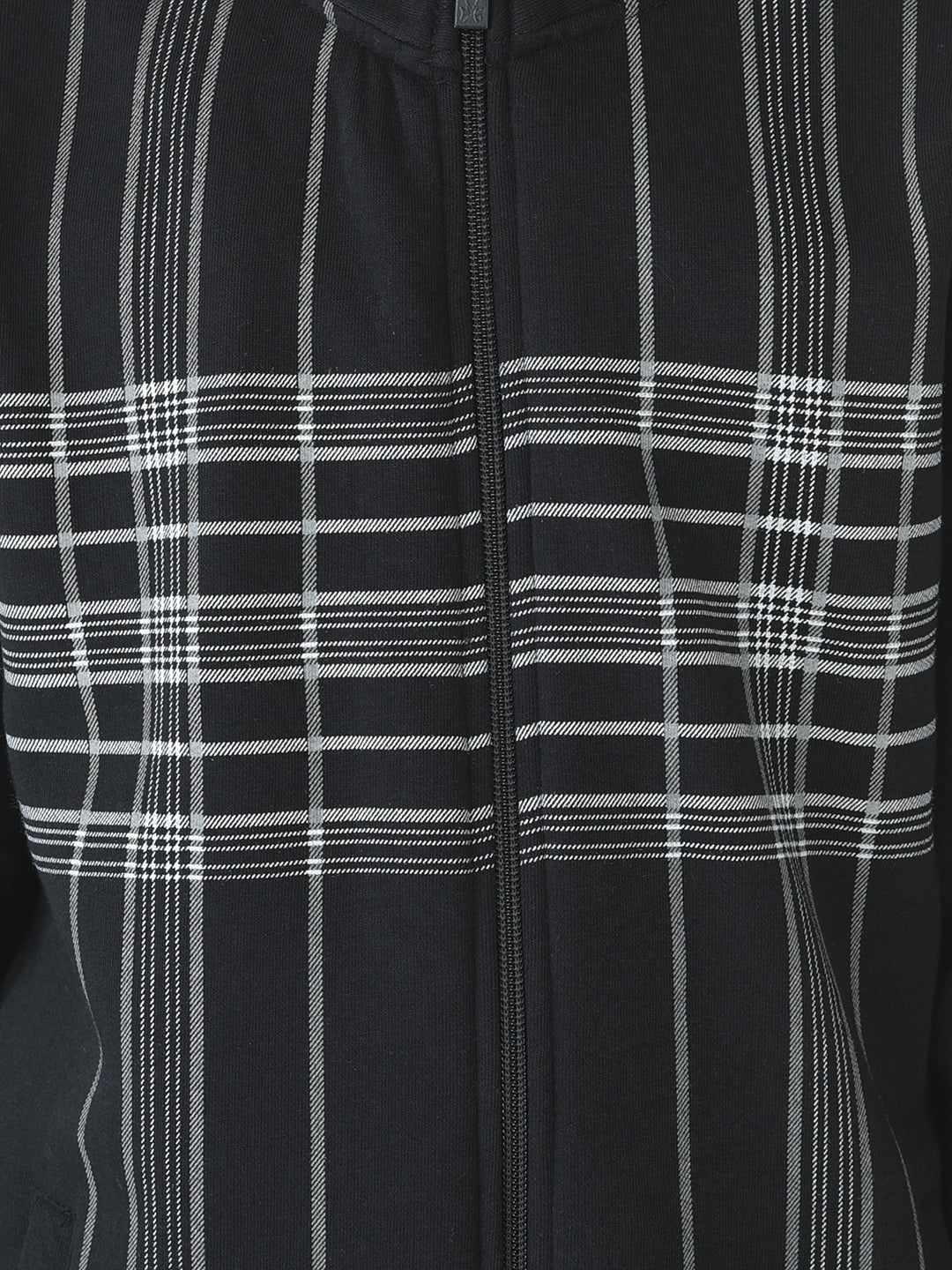  Navy Stripe-Checked Zipped Varsity Sweatshirt 