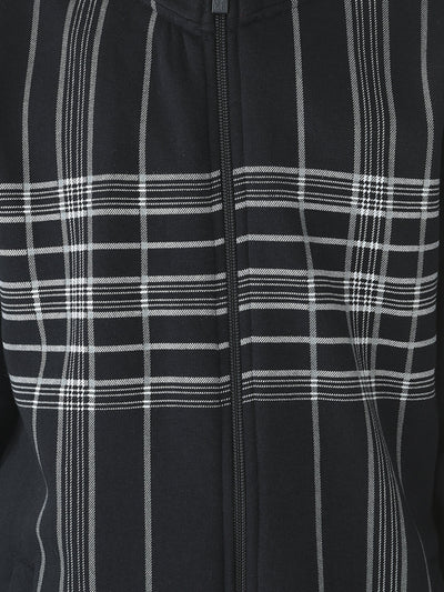  Navy Stripe-Checked Zipped Varsity Sweatshirt 