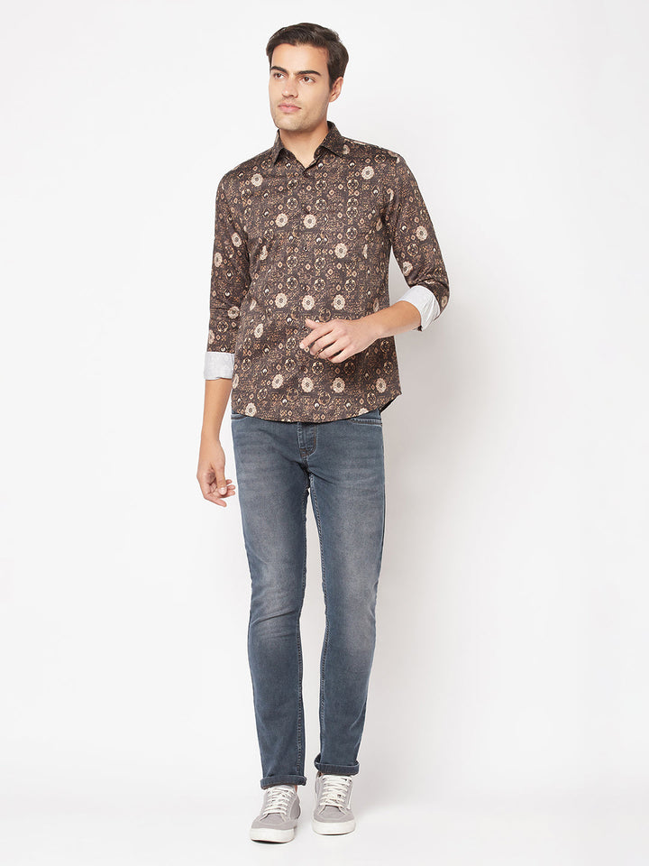  Olive Motif Print Shirt