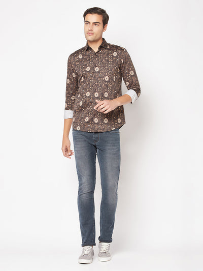  Olive Motif Print Shirt