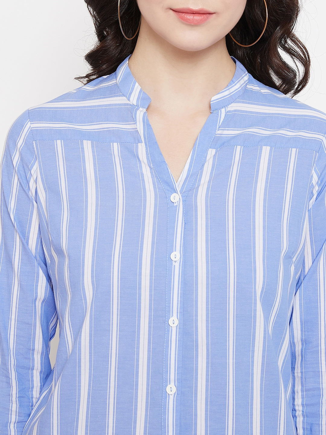 Striped Slim Fit V neck Casual Shirt - Women Shirts