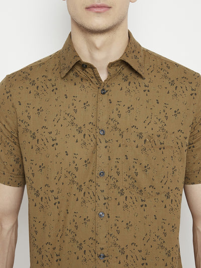 Brown Printed Slim Fit shirt - Men Shirts