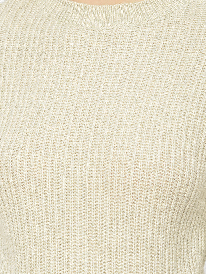 Beige Round Neck Sweater - Women Sweaters