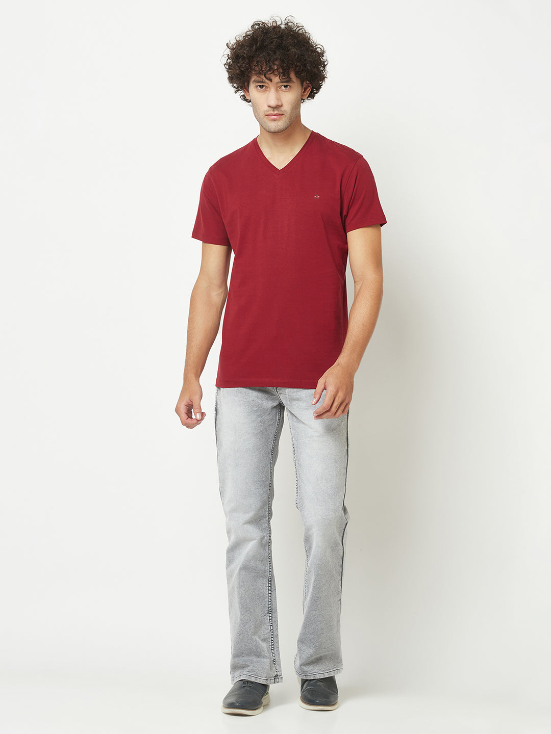  Plain Maroon V-Neck T-Shirt