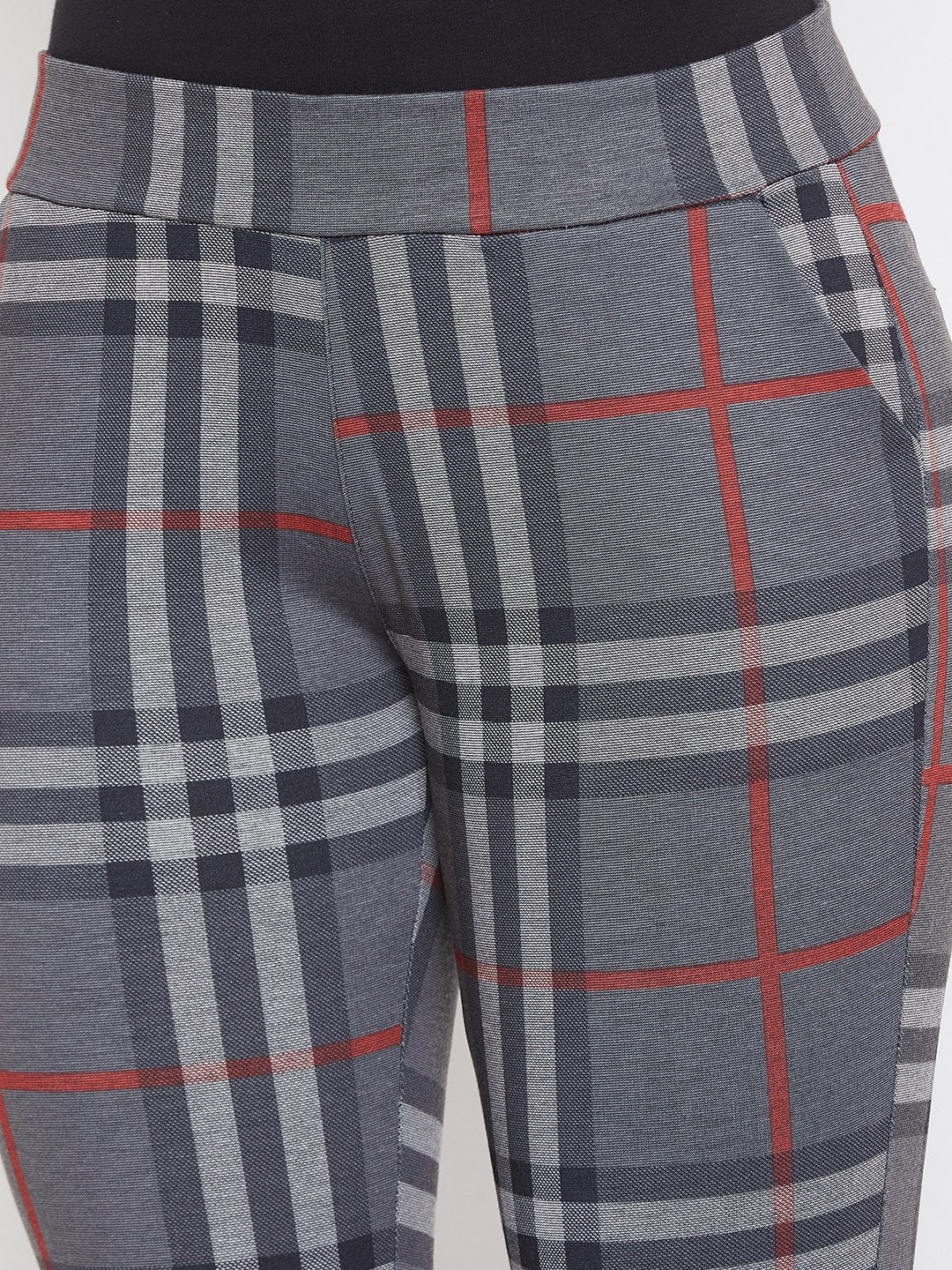 Plain Checked Skinny fit Pants - Women Trousers