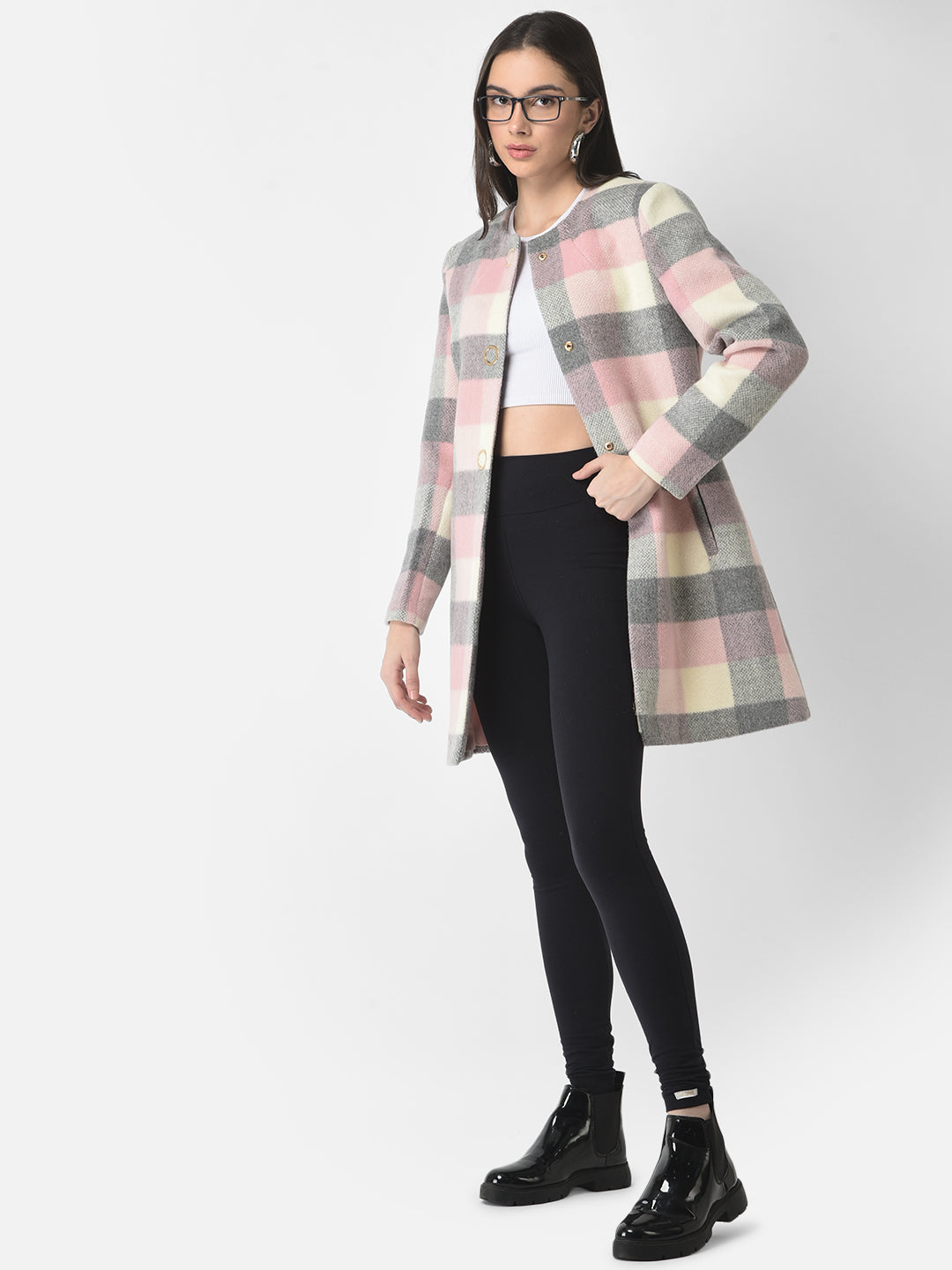  Multi-Coloured Checkered Over Coat