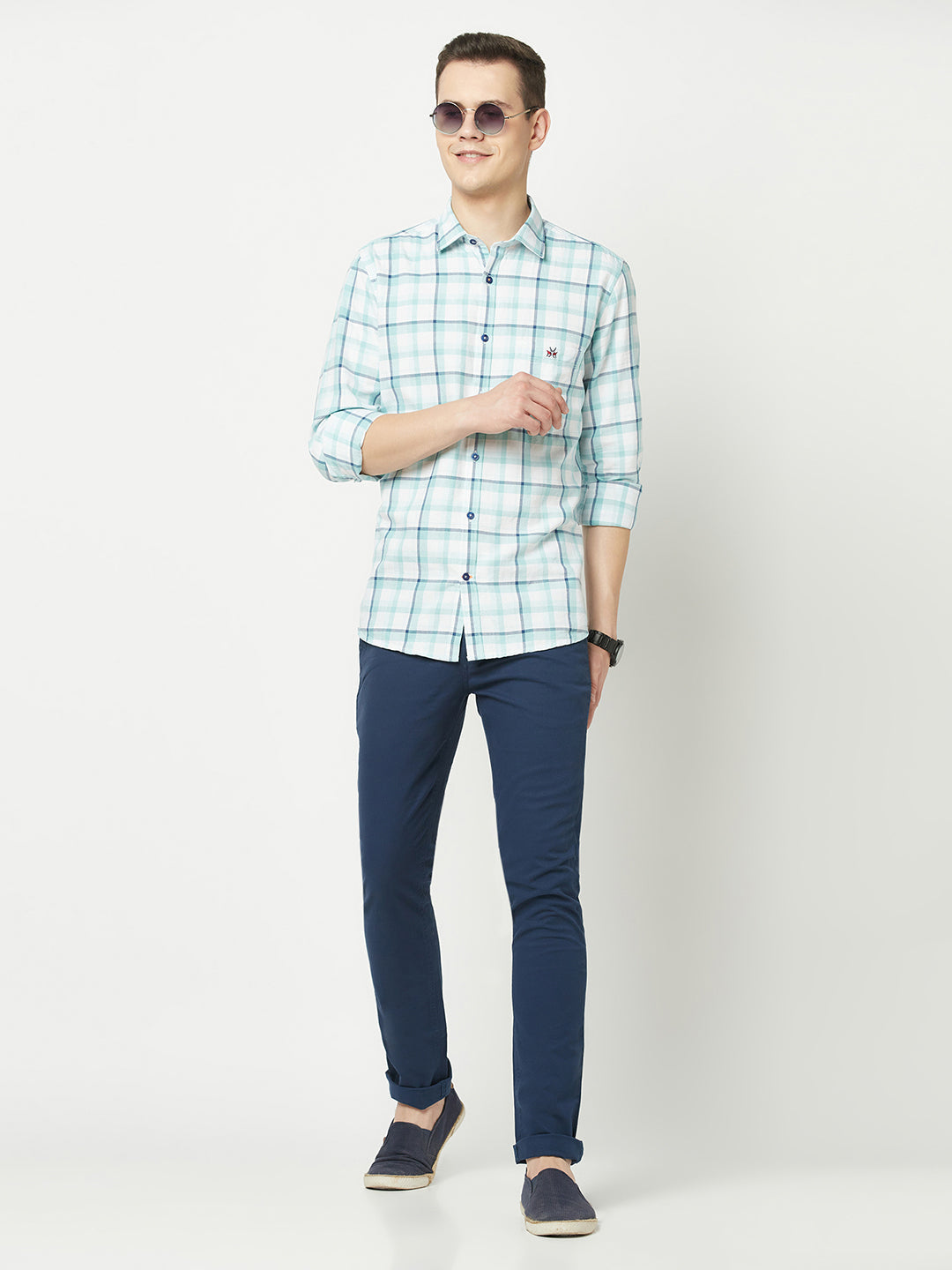  Teal Blue Checkered Shirt