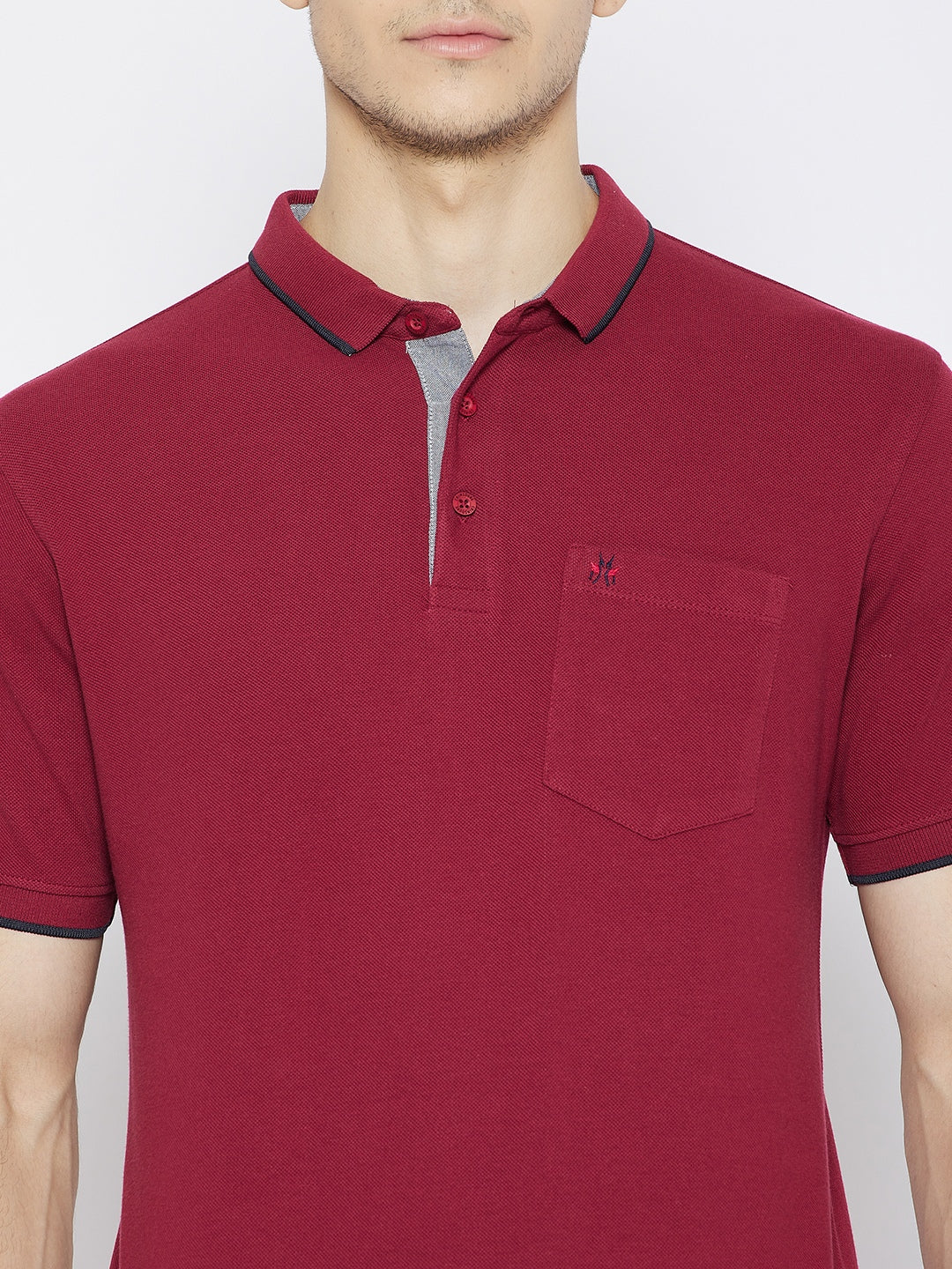 Maroon Polo Neck T-shirt - Men T-Shirts