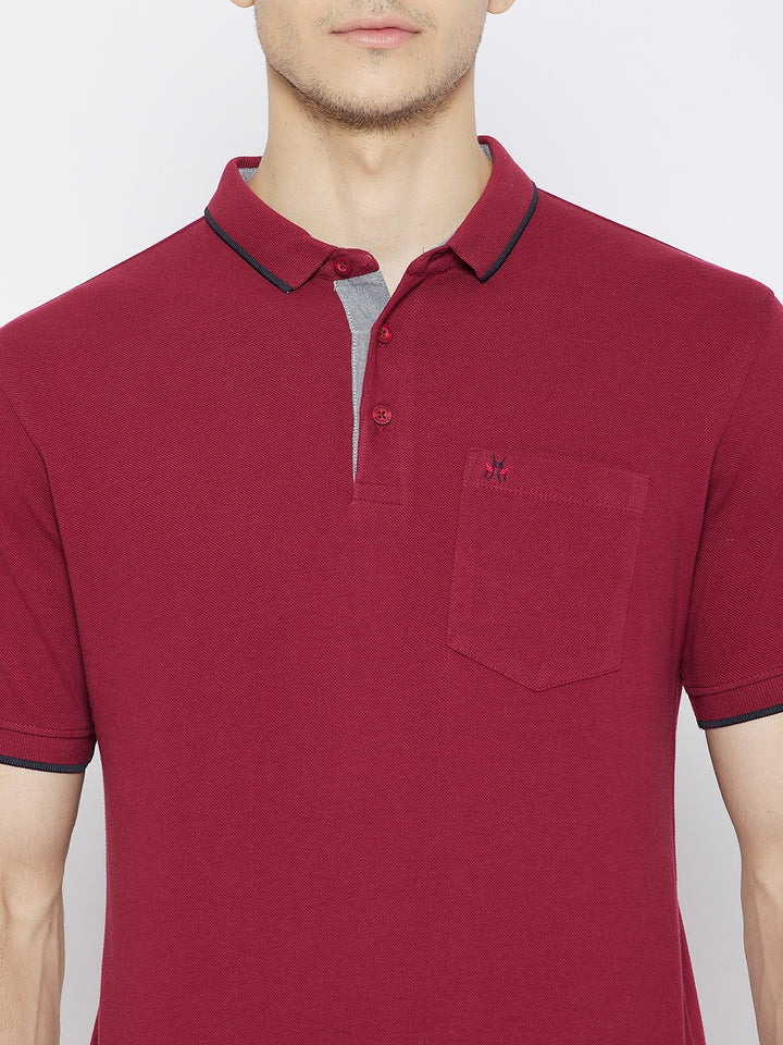 Maroon Polo Neck T-shirt - Men T-Shirts