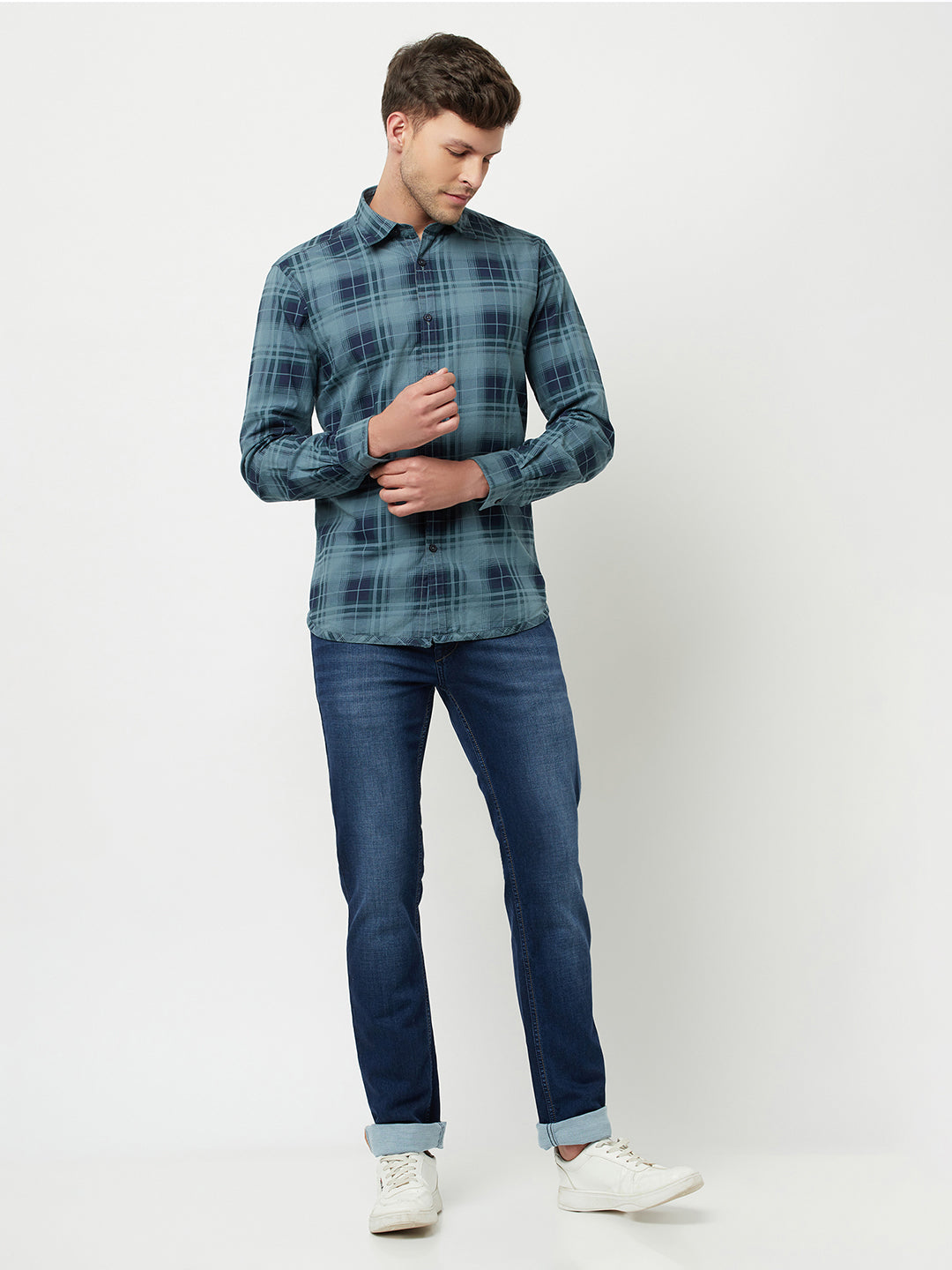 Blue Reversible Checked Shirt-Men Shirts-Crimsoune Club