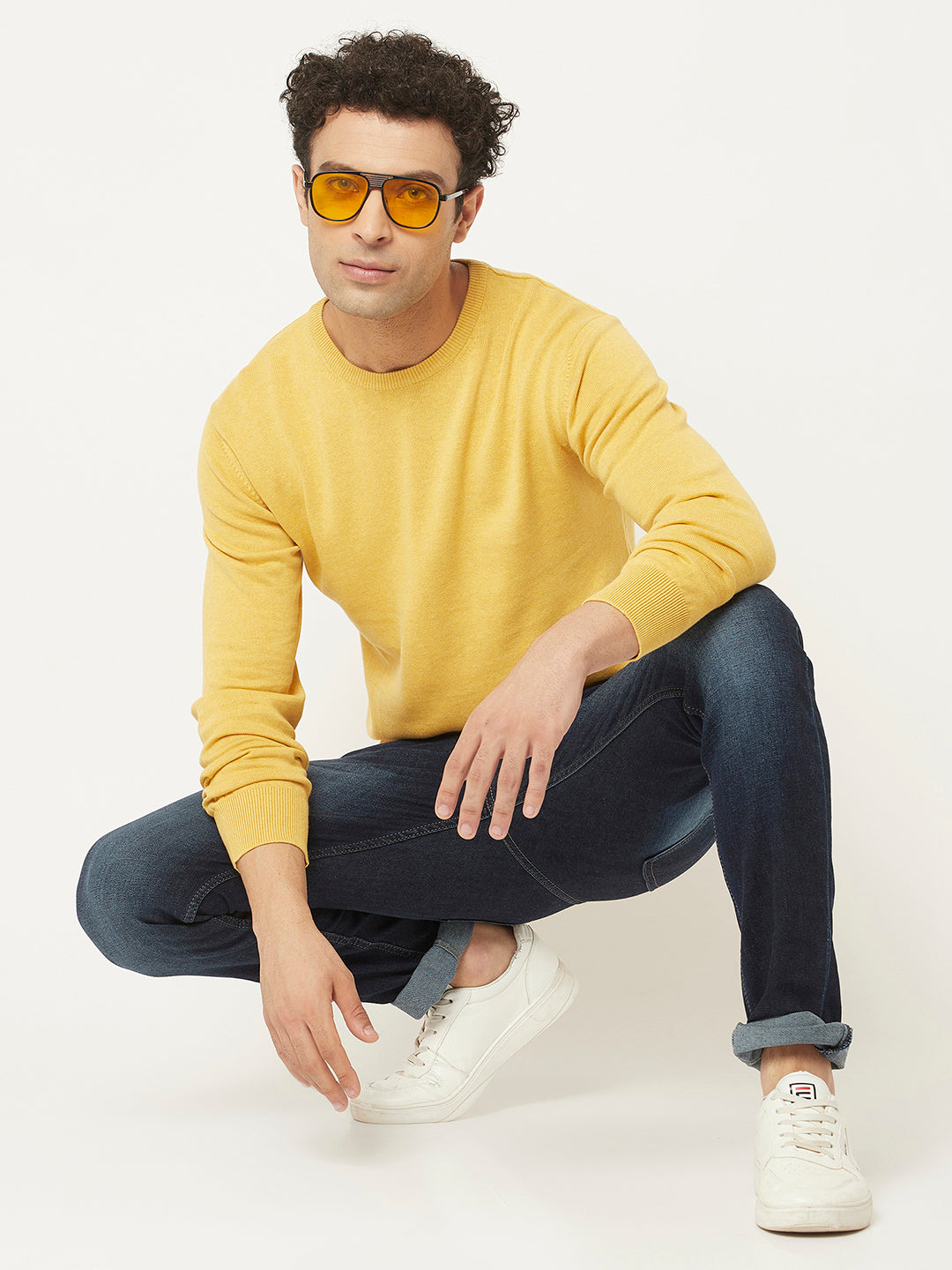 Yellow Sweater in Pure Cotton-Men Sweaters-Crimsoune Club
