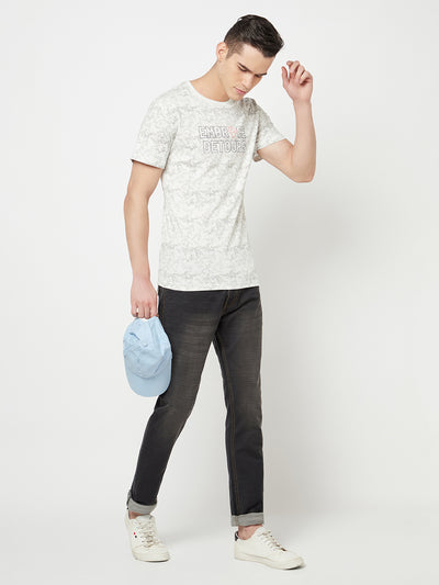 White Printed Round Neck T-Shirt - Men T-Shirts