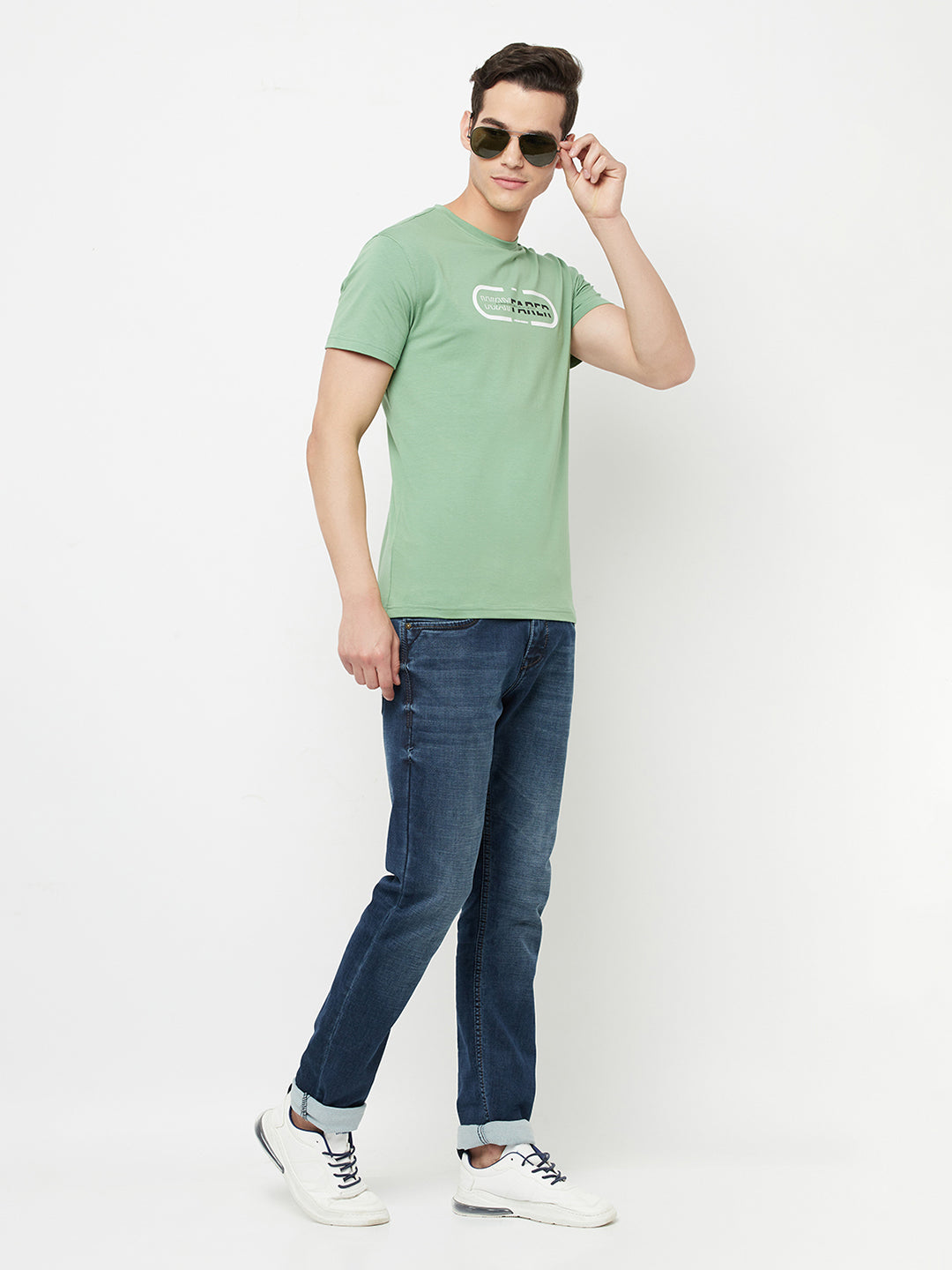 Green Printed Round Neck T-Shirt - Men T-Shirts