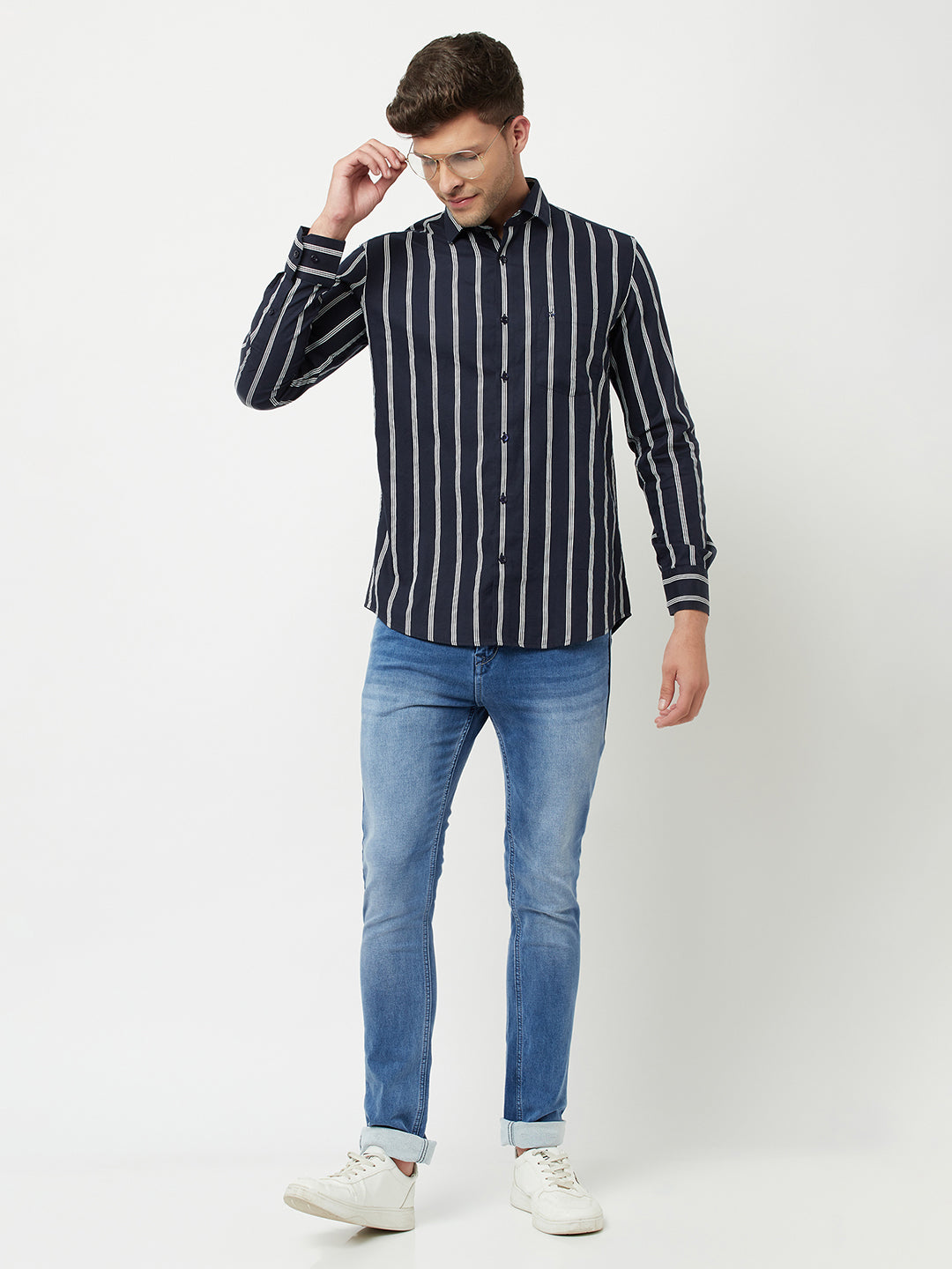 Navy Blue Striped Shirt-Men Shirts-Crimsoune Club