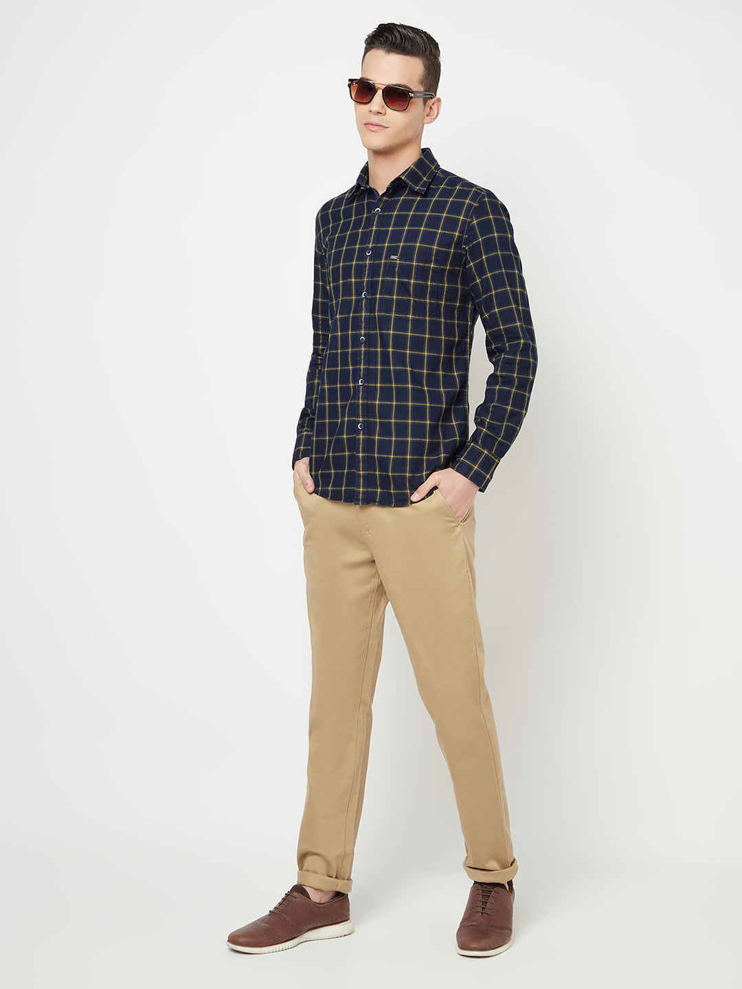 Navy Blue Checked Shirt - Men Shirts