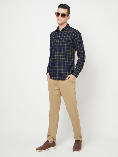 Navy Blue Checked Shirt - Men Shirts