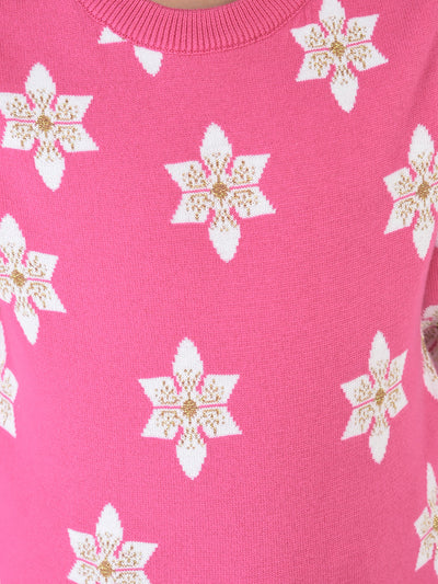 Pink Knitwear with Floral Print