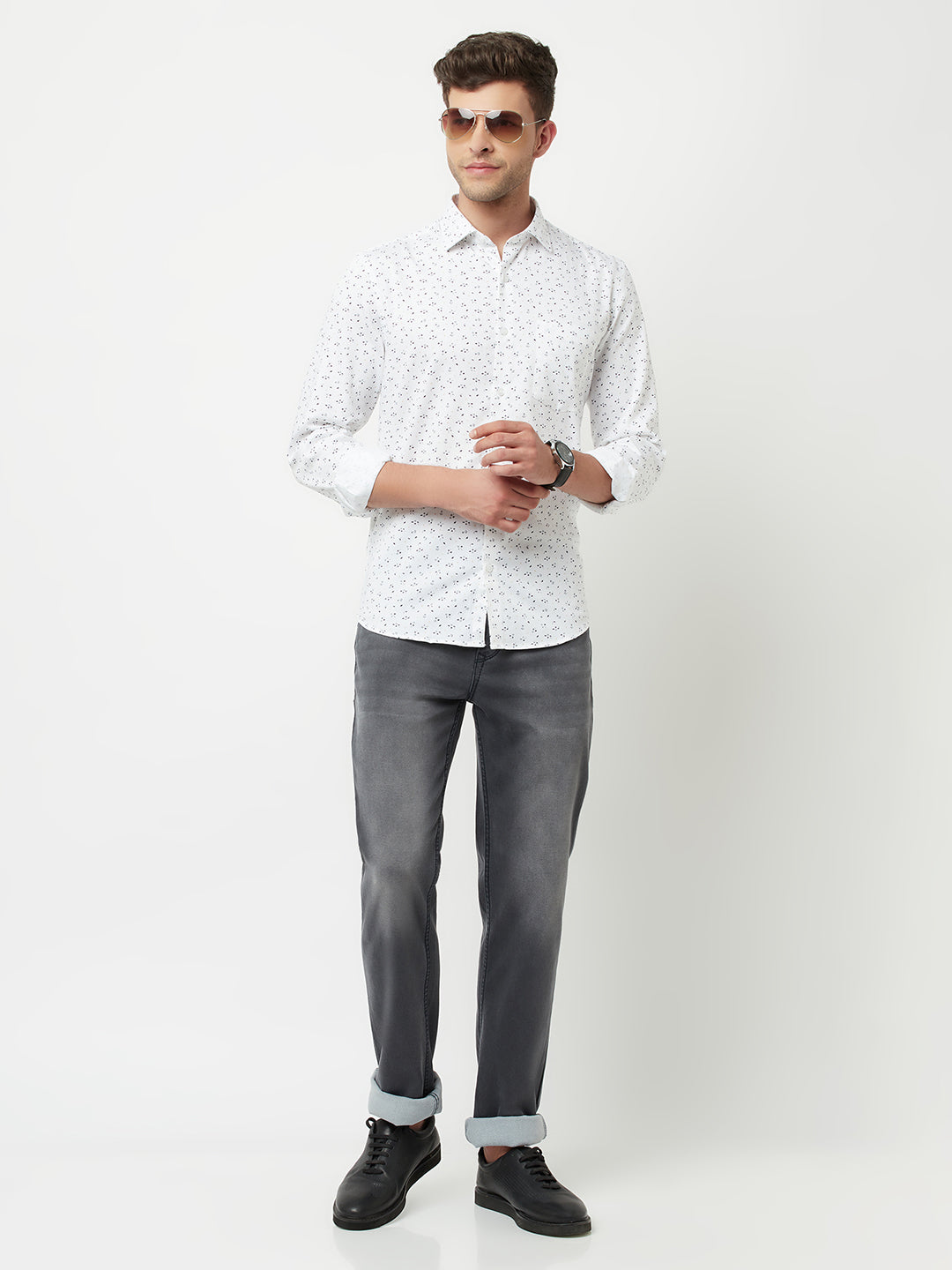 White Floral Printed Shirt-Men Shirts-Crimsoune Club