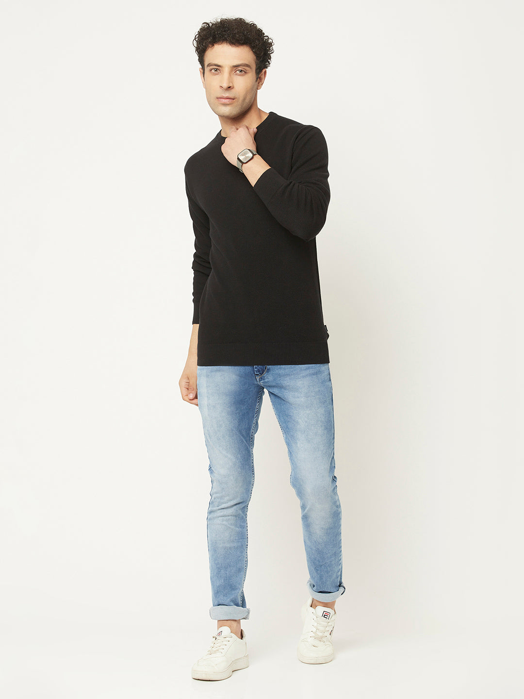 Black Sweater in Regular Cut-Men Sweaters-Crimsoune Club