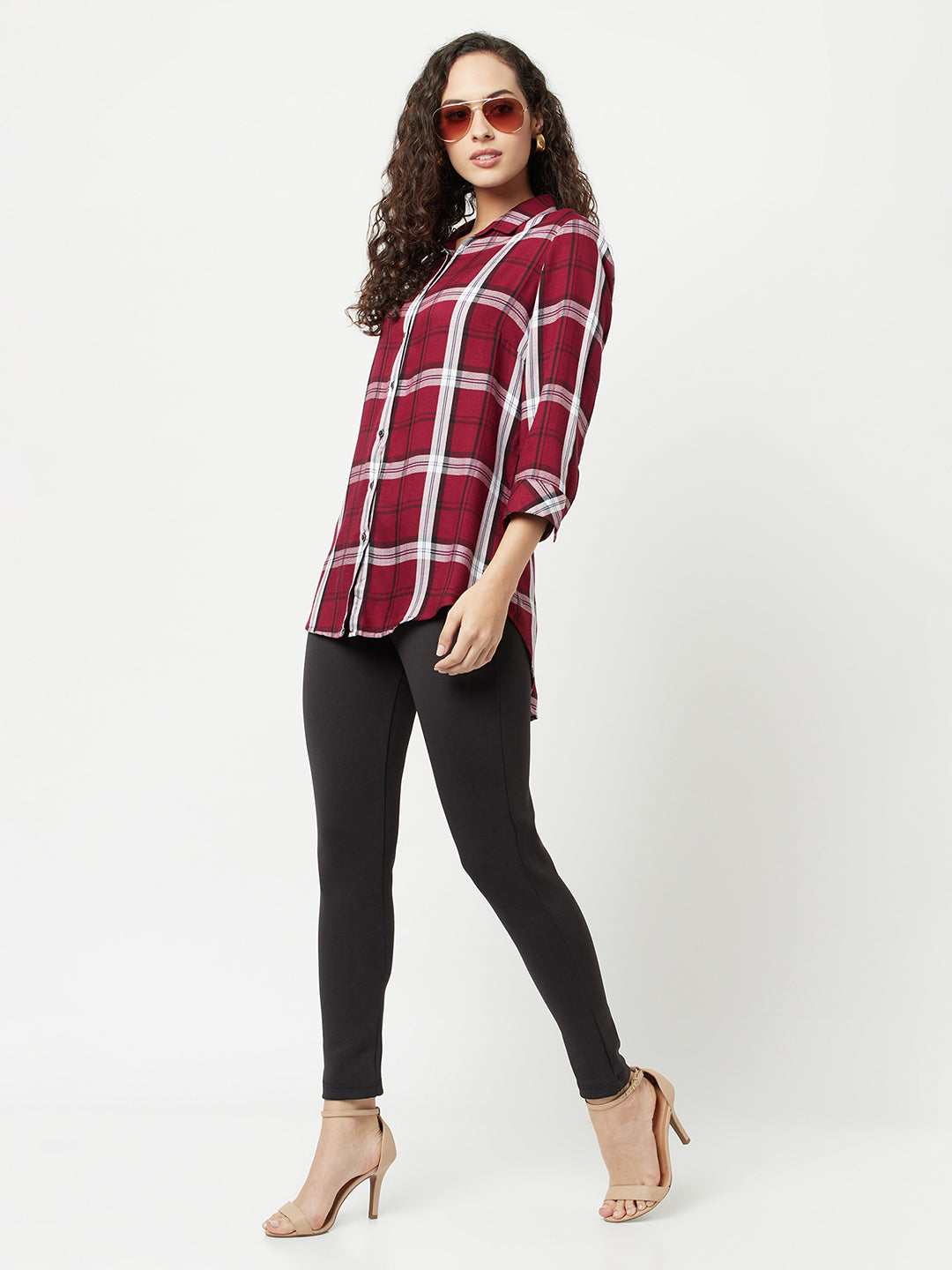 Maroon Checked Shirt-Women Shirts-Crimsoune Club