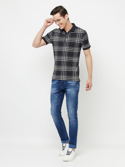 Navy Blue Checked Polo T-Shirt - Men T-Shirts