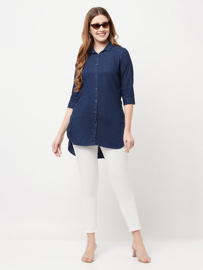 Navy Blue Denim Shirt - Women Shirts