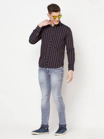 Navy Blue Striped Shirt - Men Shirts