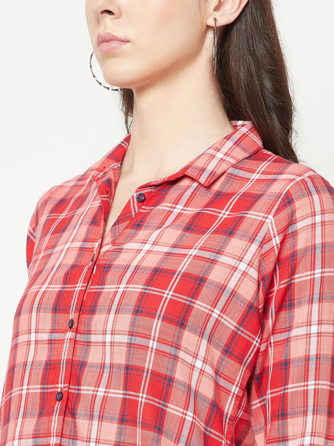  Red Checked Longline Shirt