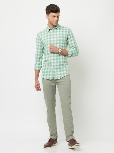 Mint-Green Checked Shirt-Men Shirts-Crimsoune Club