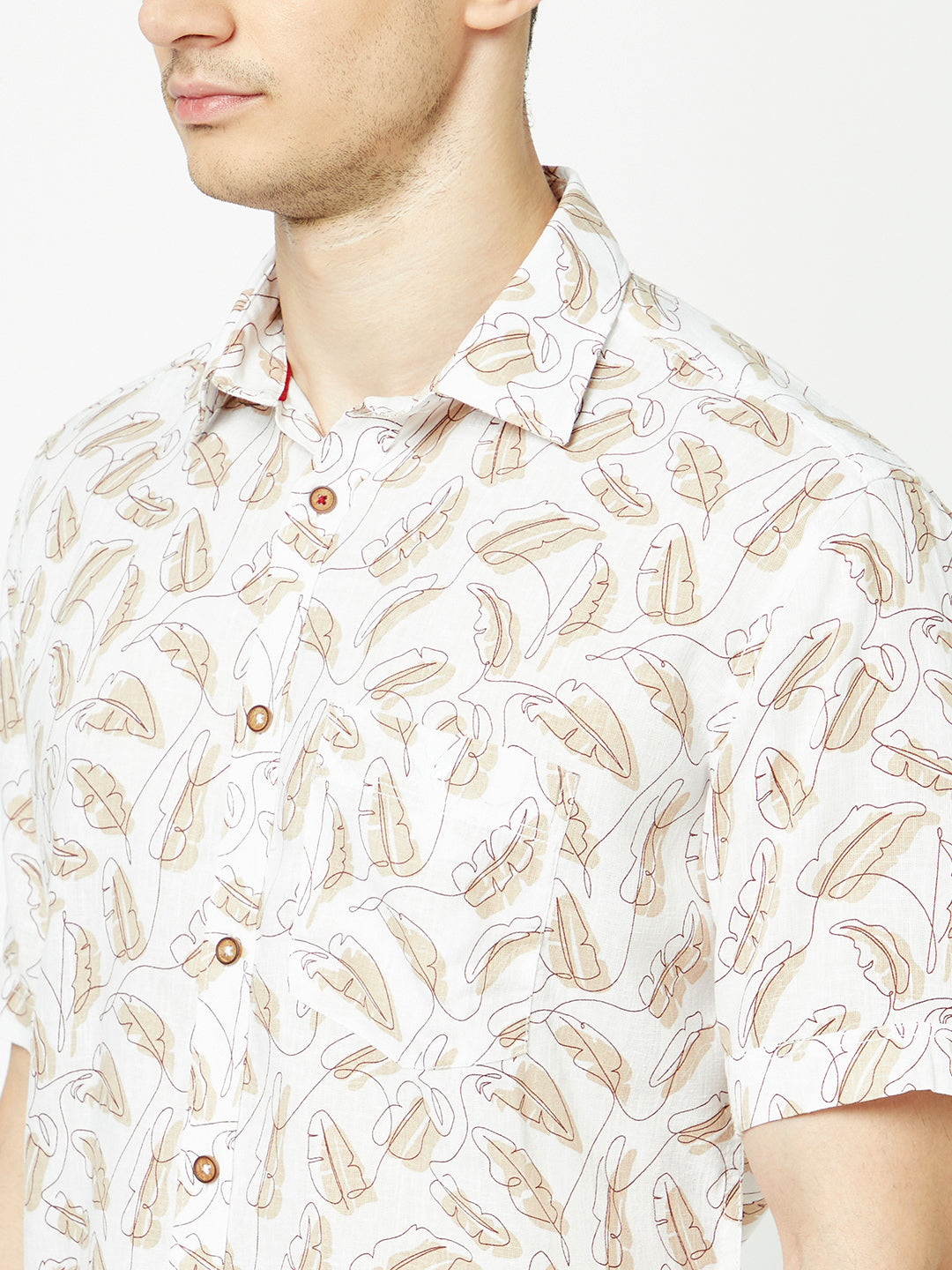  Beige One-Line Floral Print Shirt 