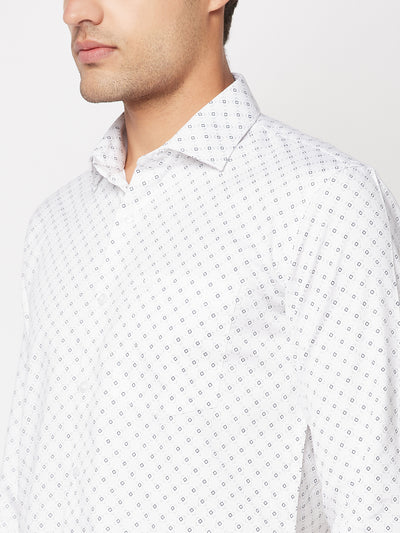 White Geometric Print Shirt-Men Shirt-Crimsoune Club