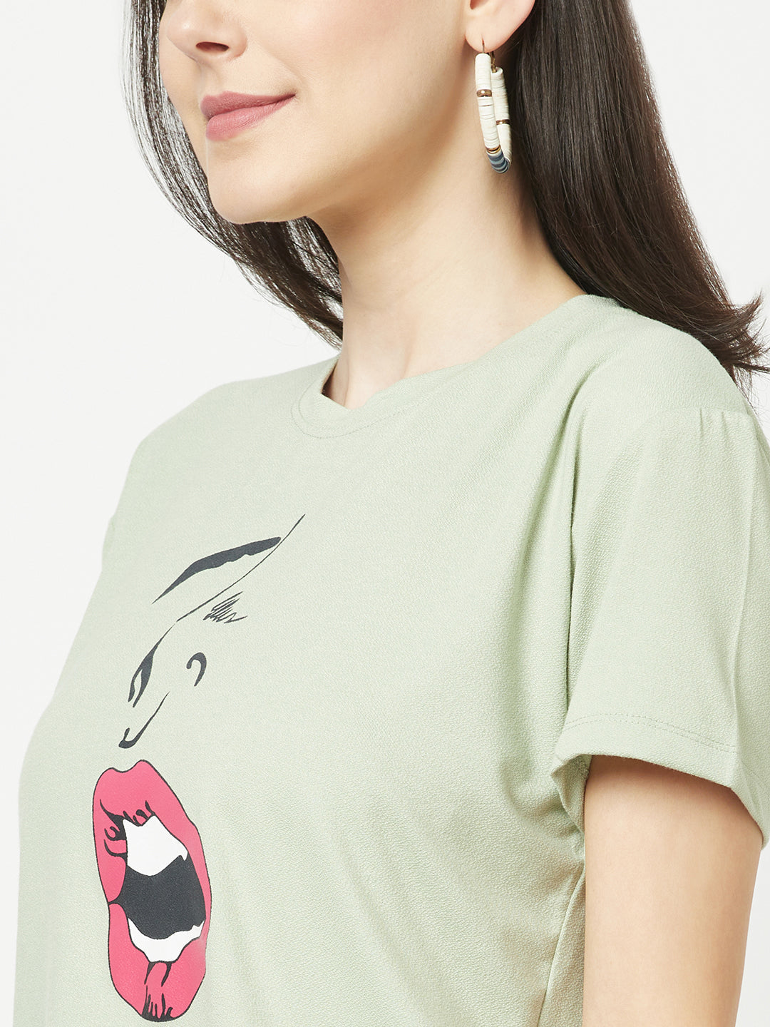  Green Graphic Cropped T-Shirt