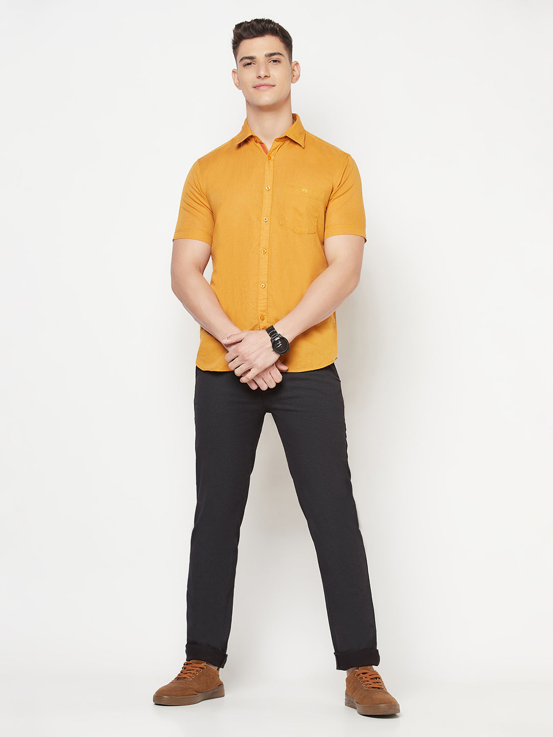 Mustard Linen Shirt - Men Shirts