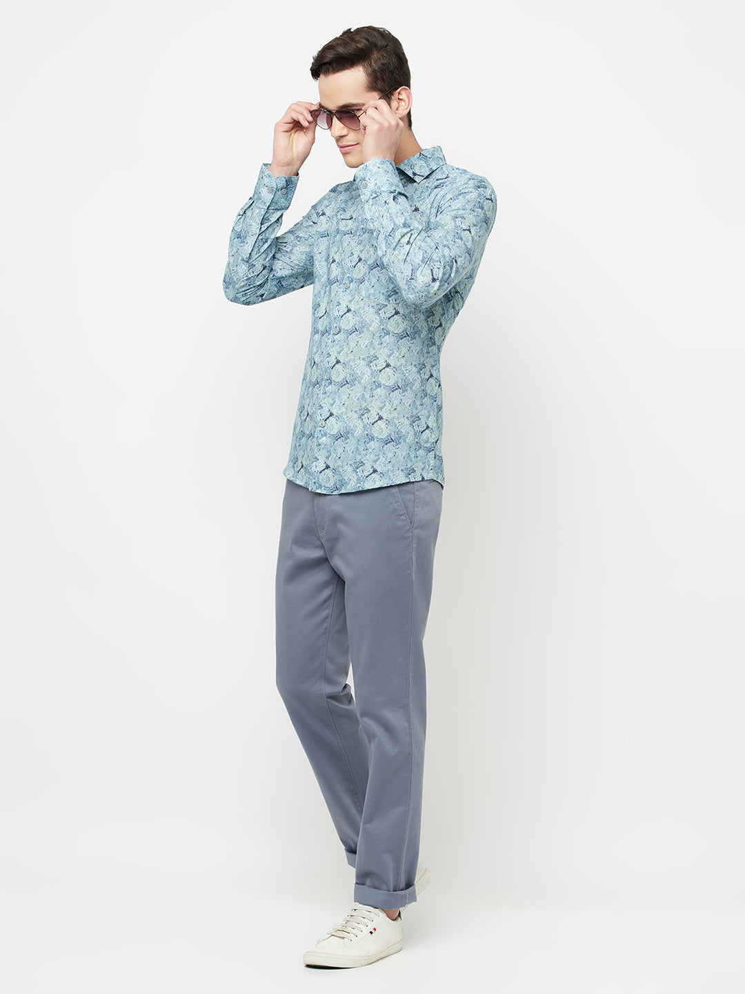Blue Printed Linen Shirt - Men Shirts