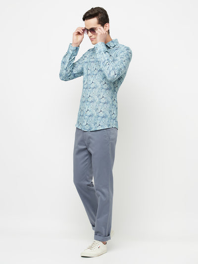 Blue Printed Linen Shirt - Men Shirts