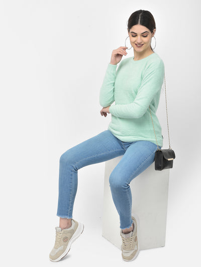 Mint Green Round Neck Sweater - Women Sweaters