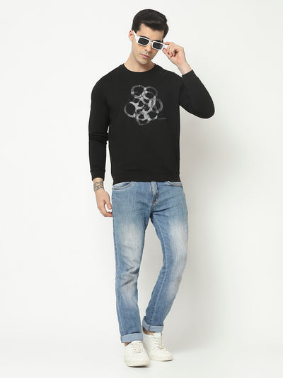 Black Sweatshirt with Graphic Print-Men Sweatshirts-Crimsoune Club