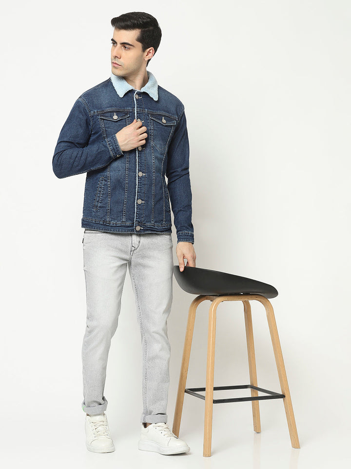  Blue Denim Jacket with Fur Inning