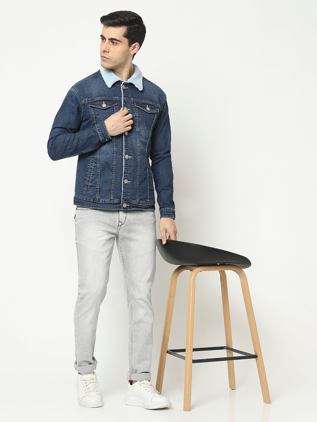 Blue Jean Denim Jacket with Raccoon Cuff Collar and Tuxedo - Day Furs