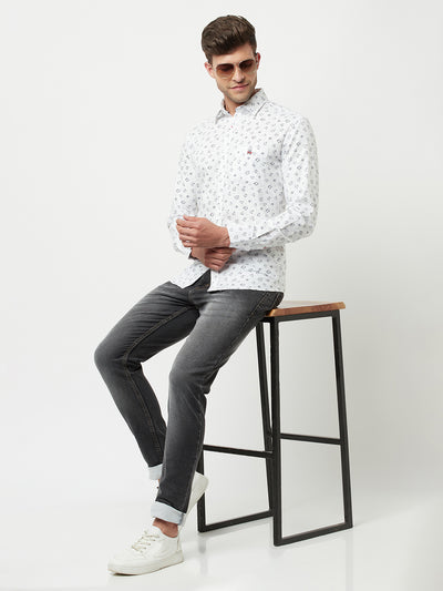 White Floral Print Shirt-Men Shirts-Crimsoune Club