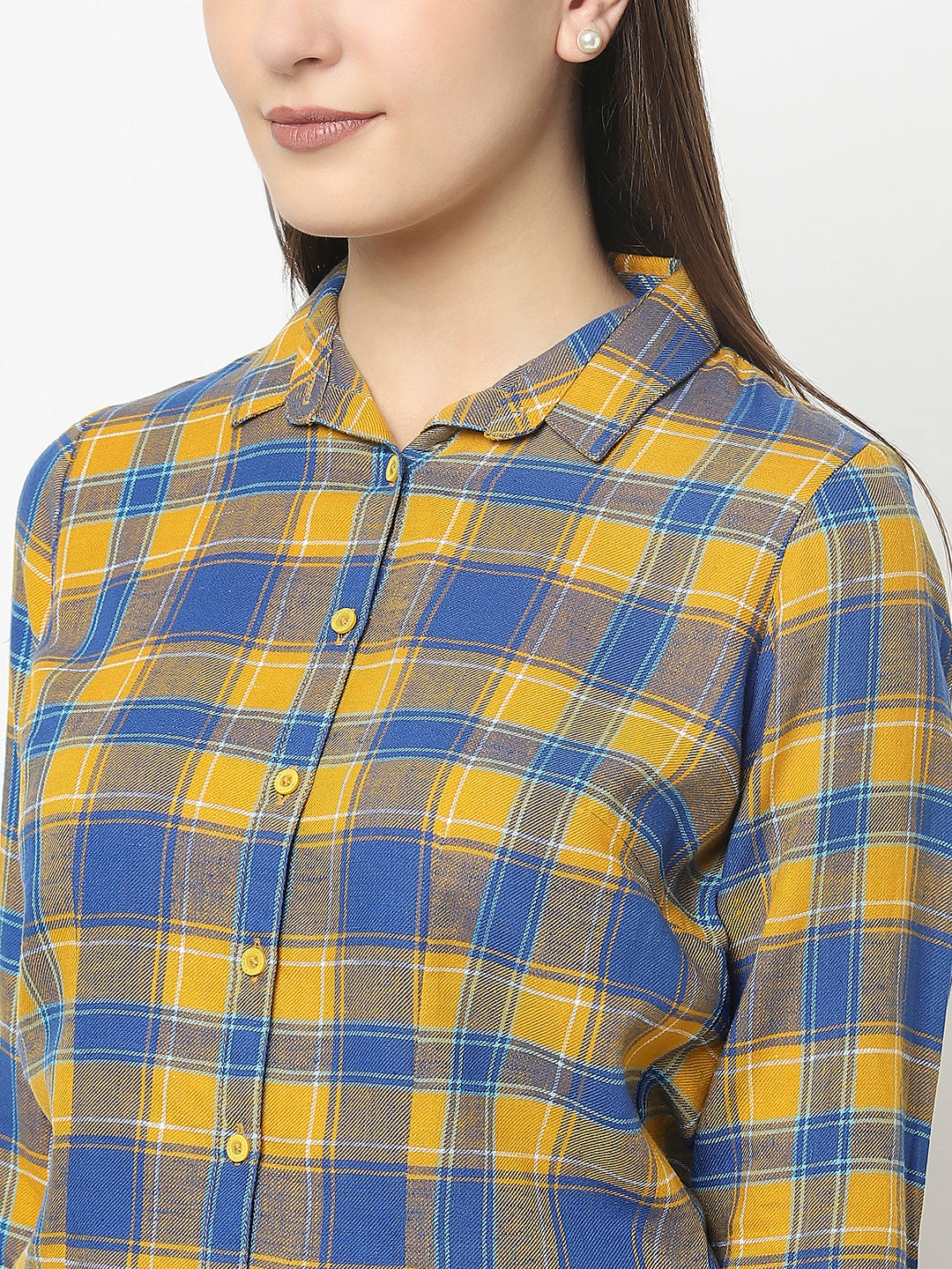 Mustard Checked Shirt in Cotton Blend