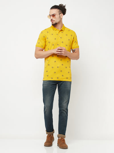 Mustard Printed Polo T-Shirt - Men T-Shirts