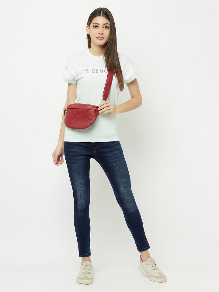 Mint Green Printed Round Neck T-Shirt - Women T-Shirts