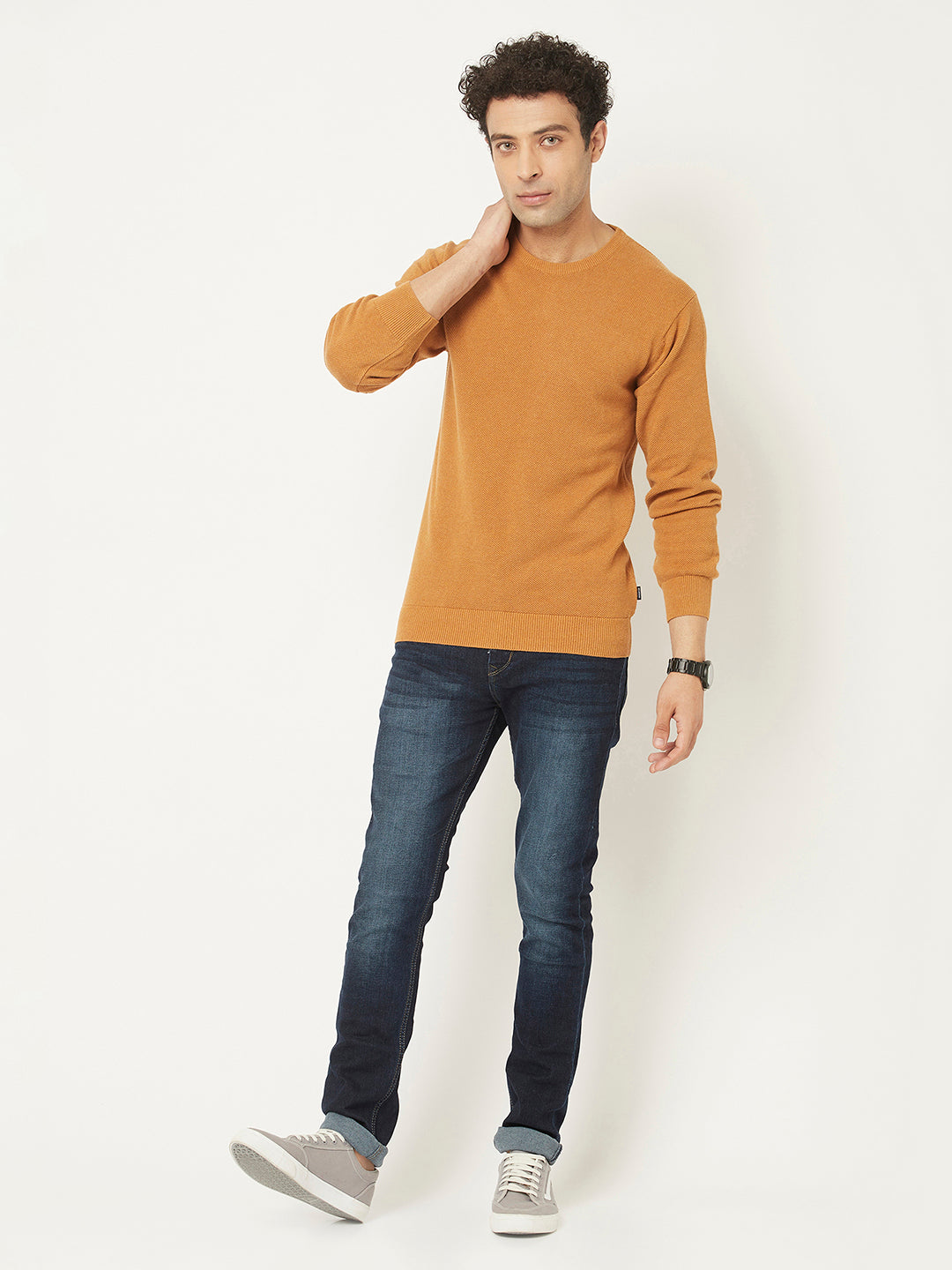 Orange Sweater in Pure Cotton-Men Sweaters-Crimsoune Club