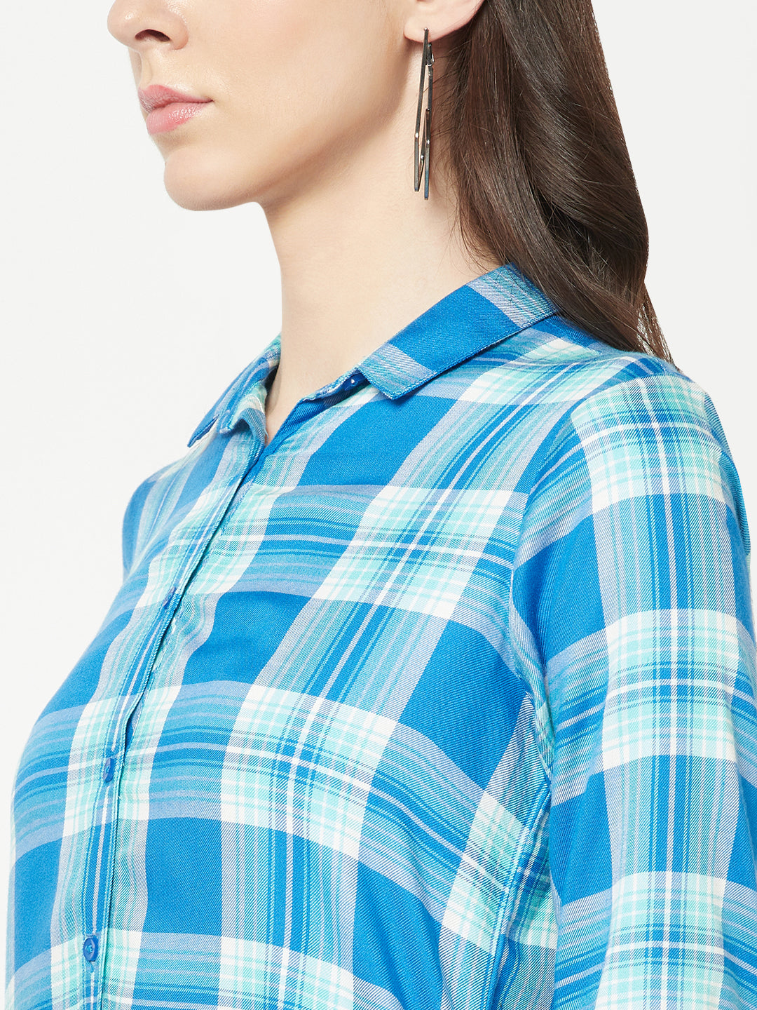  Turquoise Checked Longline Shirt