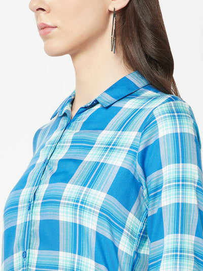  Turquoise Checked Longline Shirt